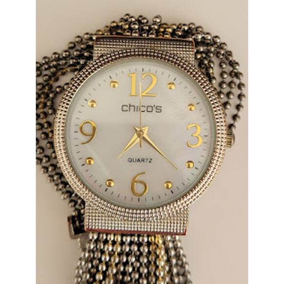 Chico's Women's Kerrianne Watch Gold Tone and Silver Tone Beaded Chain‎ - Picture 1 of 10